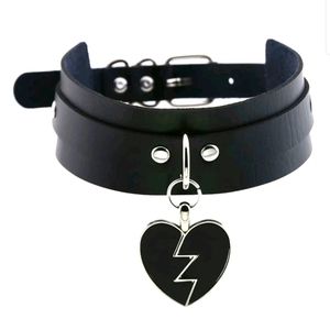 Black Heart Leather Choker Collar